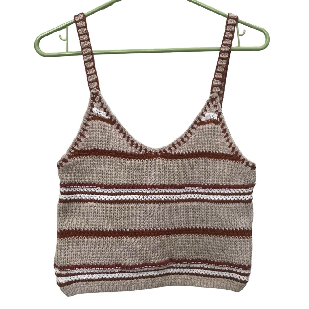 American Eagle Knit Crochet Brown Cropped Tank Top size M